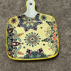 NWOT Vibrant Ceramic Square Plate with Handle  yellow